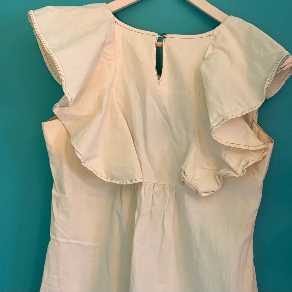 Ruffle v-neck mini cotton shift dress - Picture 5 of 12